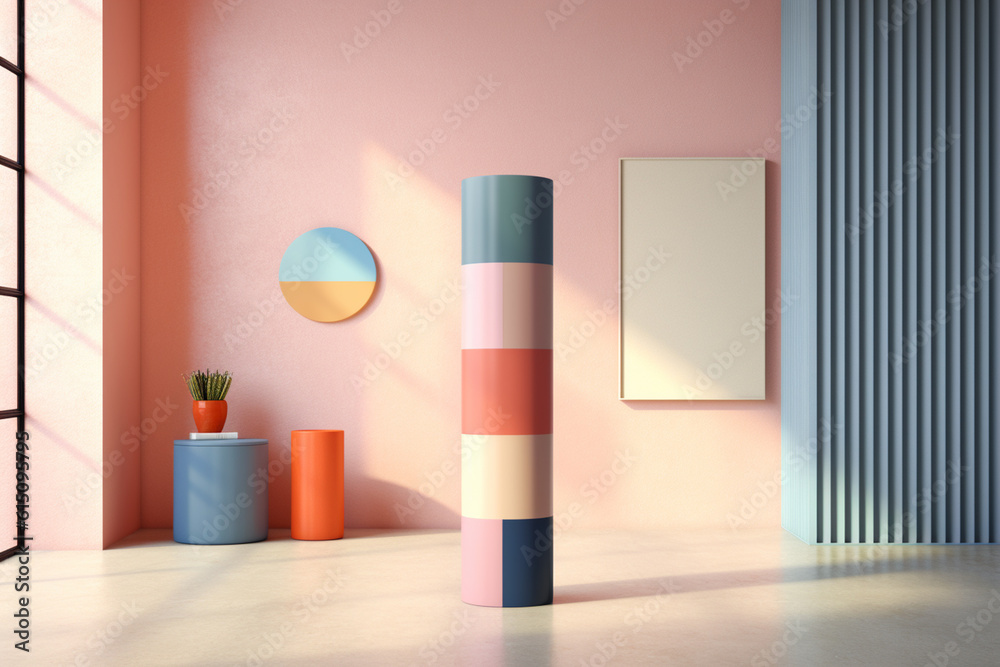 Aufkleber a pastel-colored geometric-style column wall art featuring geometric shapes and soft pastel shades, 