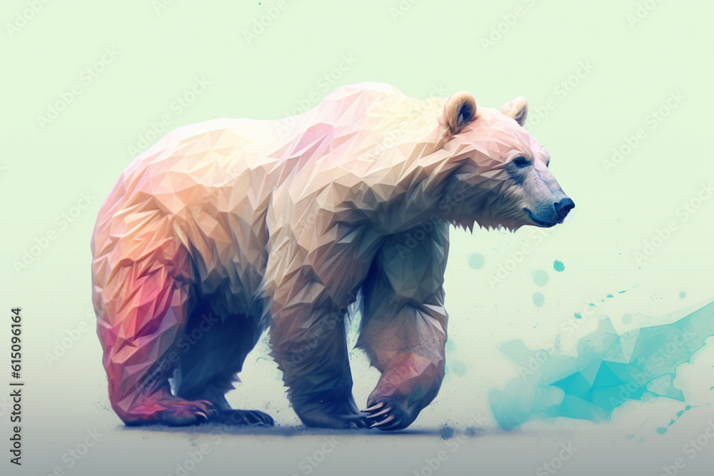 Poster a pastel-colored geometric-style bear art print with geometric patterns and gentle pastel tones, gen