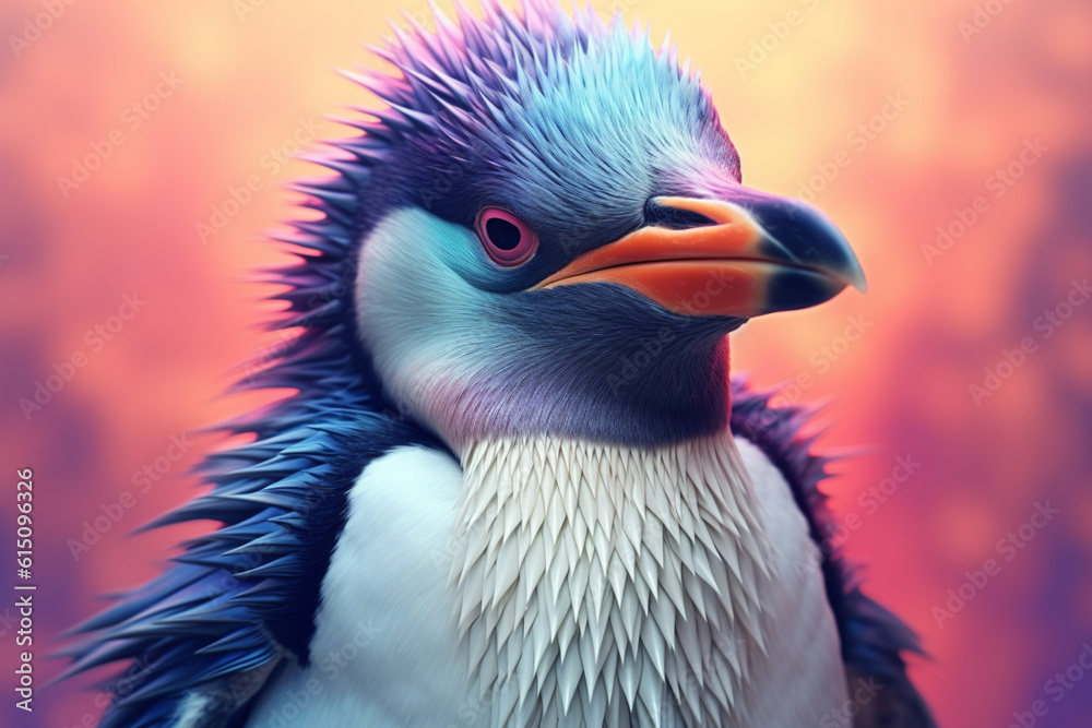 Poster a pastel-colored geometric-themed penguin illustration with angular shapes and delicate pastel shade