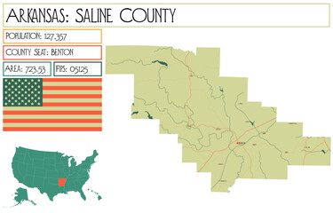 Large and detailed map of Saline County in Arkansas, USA.