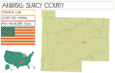 Large and detailed map of Searcy County in Arkansas, USA.