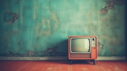 3d old tv on the colorful wall