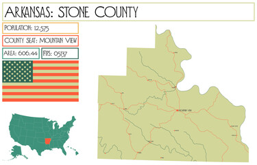Large and detailed map of Stone County in Arkansas, USA.