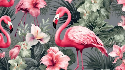 pink flamingo and pink flower background © Zain Graphics