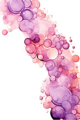 blush pink and lilac bubbles, watercolor paint abstract border frame for design layout, isolated on a transparent background, generative ai