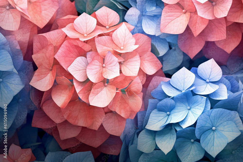 Aufkleber a pastel-colored geometric-style hydrangeas artwork with intricate geometric shapes and soft pastel 