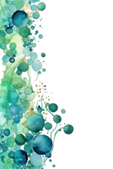 Poster emerald and sky blue bubbles, watercolor paint abstract border frame for design layout, isolated on a transparent background, generative ai © Perfect PNG