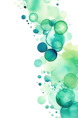emerald and sky blue bubbles, watercolor paint abstract border frame for design layout, isolated on a transparent background, generative ai