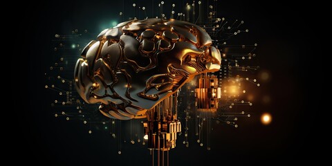 AI Generated. AI Generative. AI artificial intelligence  brain synthwave cyberpunk style. Innovation future technology. Graphic Art