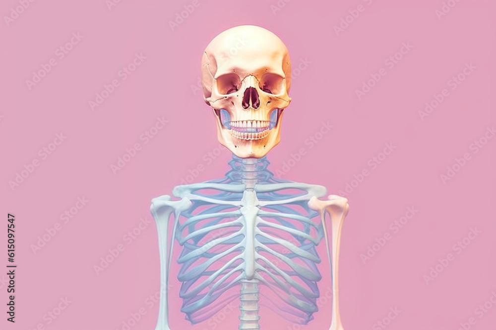 Poster a pastel-colored geometric-inspired skeleton art print with intricate geometric shapes and soft past