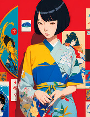 Beautiful Japanese women colorful oil painting | Digital art