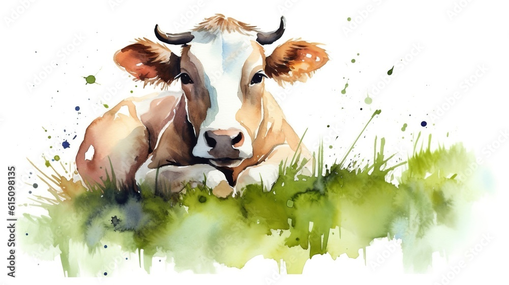 Wall mural watercolor painting of a cow