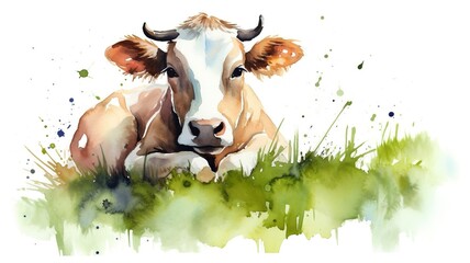 watercolor painting of a cow