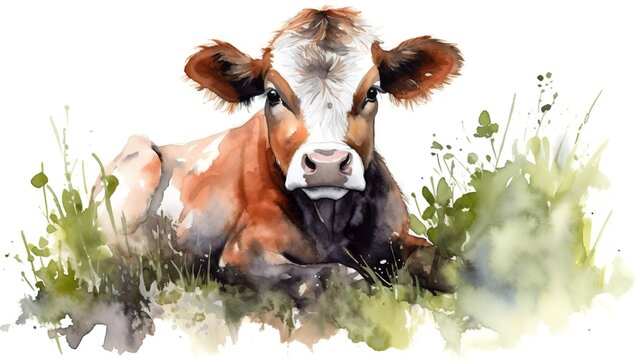 watercolor painting of a cow