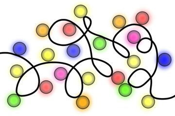 Colorful Christmas garland on white background, digital illustration. For postcards, party supplies, gift bags, posters, banners, web design, sites, clothing prints