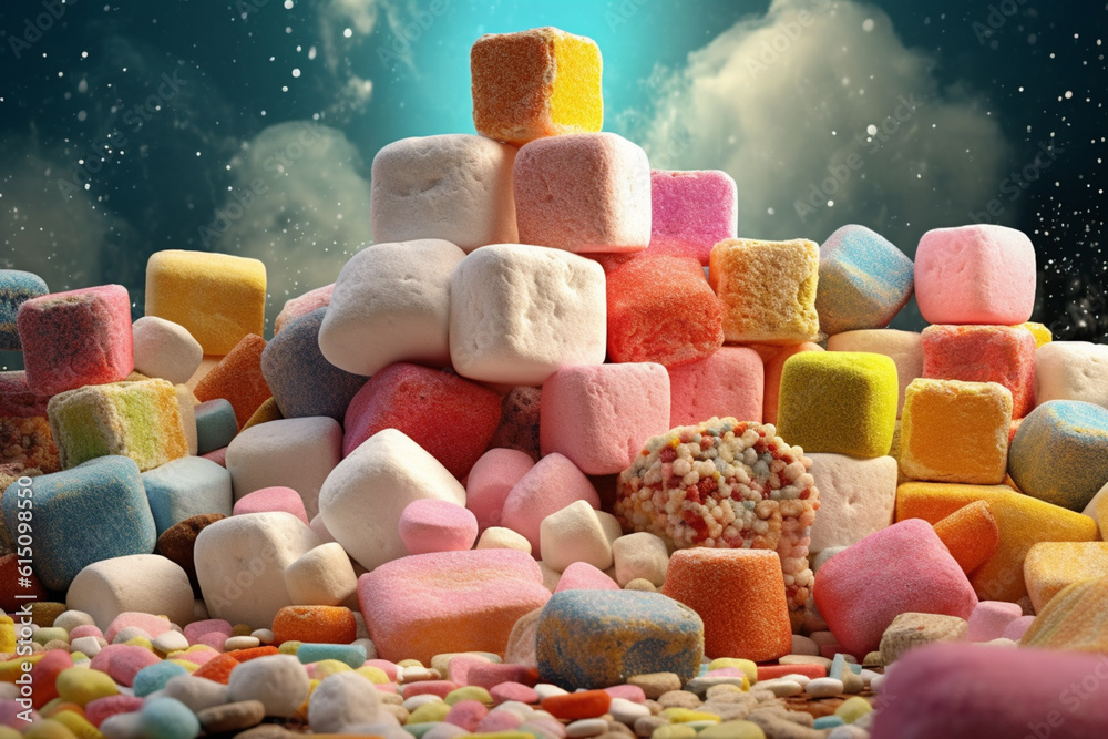 Aufkleber an assortment of artisanal marshmallows in various flavors and shapes, highlighting the confectioner
