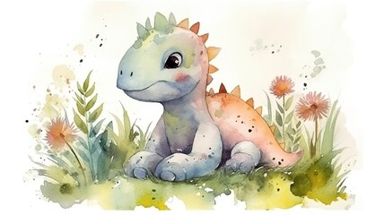 watercolor painting of a dino