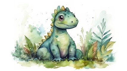 watercolor painting of a dino