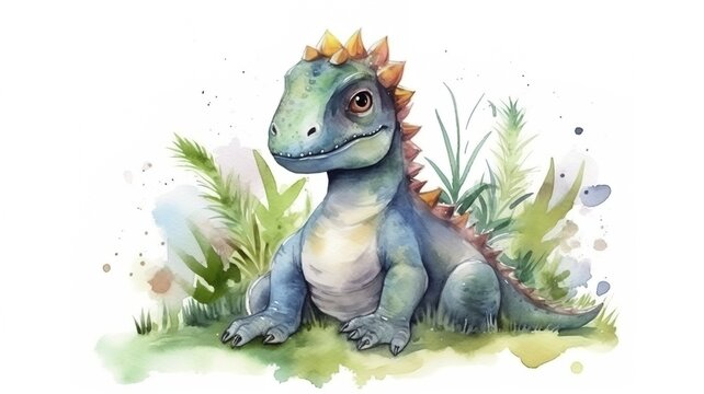 watercolor painting of a dino