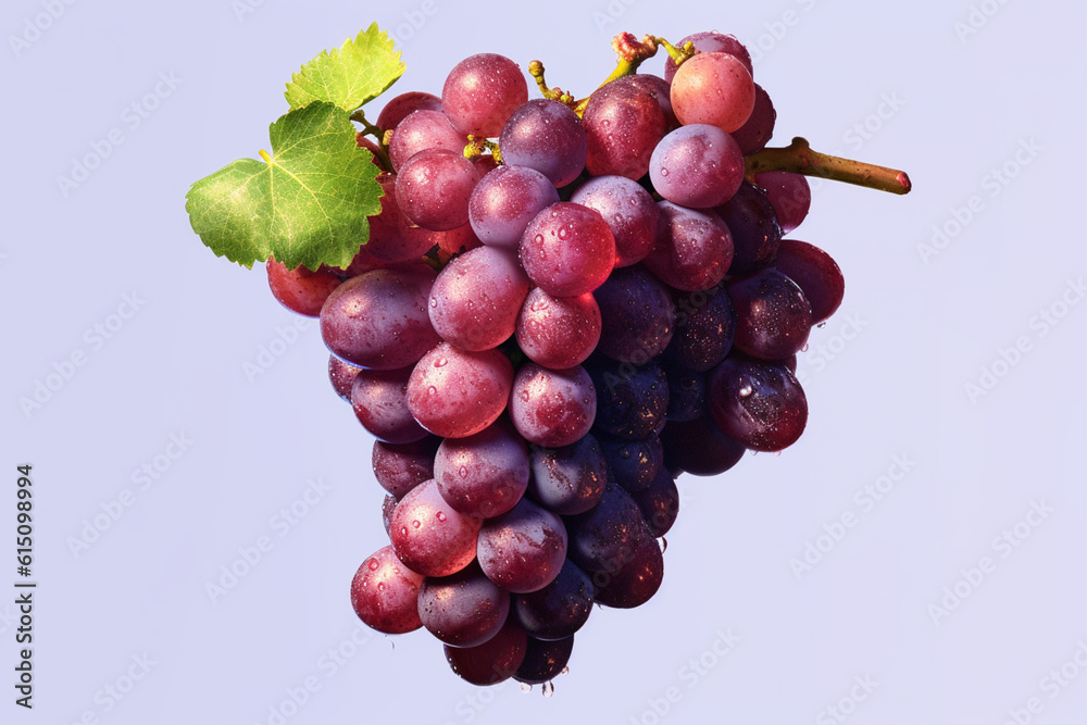 Poster an illustration of a cluster of grapes, with each grape depicted in different shades of purple, conv