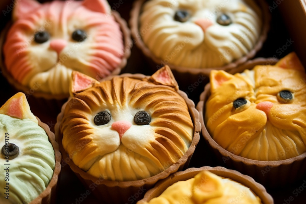 Poster a cat-themed baking cookbook with recipes for feline-inspired treats. generative ai technology.