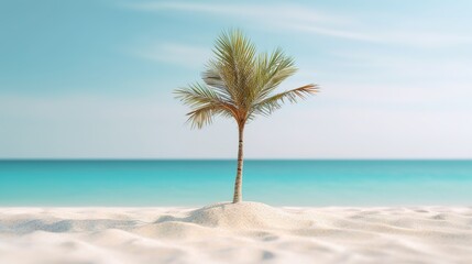 Fototapeta na wymiar white sand beach with a green palm tree