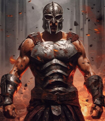 Gladiator in armor. Digital art. Generative AI.
