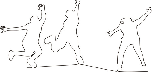 continuous single drawn one line man and woman on a run. character woman and man running around
