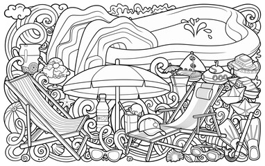 Cartoon cute doodles summer beach children's entertainment illustration.