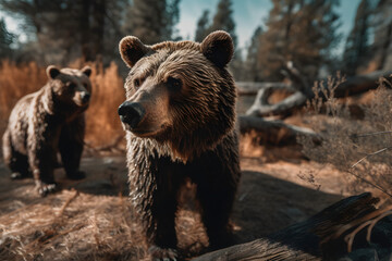 Obraz na płótnie Canvas Brown bears in nature. Generative AI