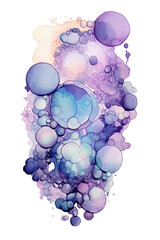 Fototapeta premium cluster of amethyst and sky blue bubbles, watercolor paint abstract border frame for design layout, isolated on a transparent background, generative ai