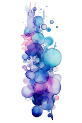 cluster of cerulean and lavender bubbles, watercolor paint abstract border frame for design layout, isolated on a transparent background, generative ai