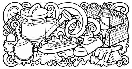 Cartoon cute doodles summer beach children's entertainment illustration.