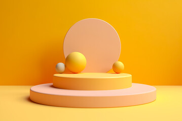 Minimalistic yellow podium geometric shape. abstract yellow background. Generative AI