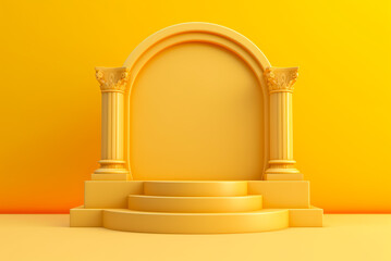 Minimalistic yellow podium geometric shape. abstract yellow background. Generative AI