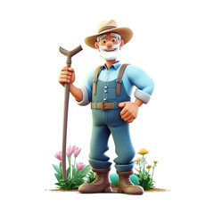 Cute cartoon farmer character on transparent background. Generative AI