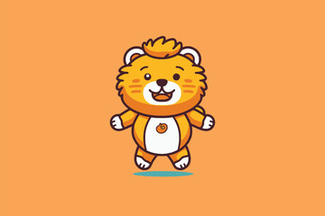 Cute cartoon tiger character. Vector illustration isolated on orange background.