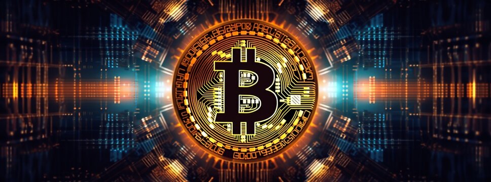 Illustration of bitcoin banner background,  AI Generated