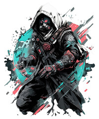 Cooler Videogame Assassin im futuristischen Cyberpunk Style für Gamer und Zocker - Generative AI