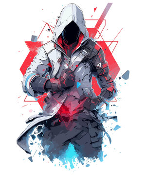 Cooler Videogame Assassin im futuristischen Cyberpunk Style f&uuml;r Gamer und Zocker - Generative AI