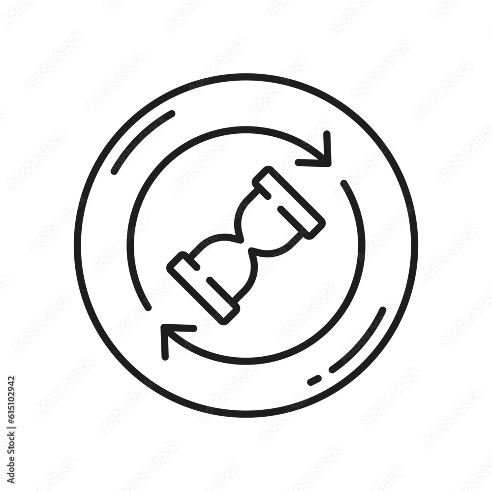 Poster hourglass isolated sand clock, time-management, measuring device. vector countdown timer outline ico