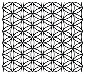 Flower of Life pattern, and seamless tile to use as a background. Hexagonal arranged circles, generate a flower petal pattern, that can be endlessly lined up in all directions. Sacred geometry. Vector