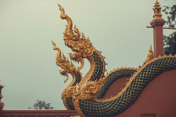 Serpent king or king of naga statue in Thailand temple - obrazy, fototapety, plakaty