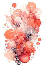 cluster of coral and salmon bubbles, watercolor paint abstract border frame for design layout, isolated on a transparent background, generative ai