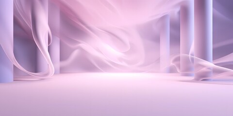 A beautiful abstract modern light lilac backdrop for a product presentation with a smooth floor and trailing smoke