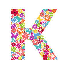 Flower alphabet. Flower symbols forming letter K. Floral ornament in the form of a letter.