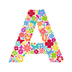 Flower alphabet. Flower symbols forming letter A. Floral ornament in the form of a letter.