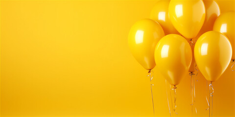 Yellow balloons on a yellow background, the concept of a holiday, party, sales, opening ceremonies, banner with copy space © t.sableaux