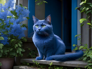 Uncommon blue color cat in a blue environment