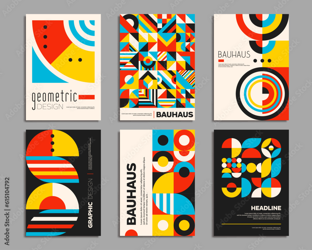 Poster bauhaus posters. geometric abstract patterns. corporate identity documents pages, business presentat